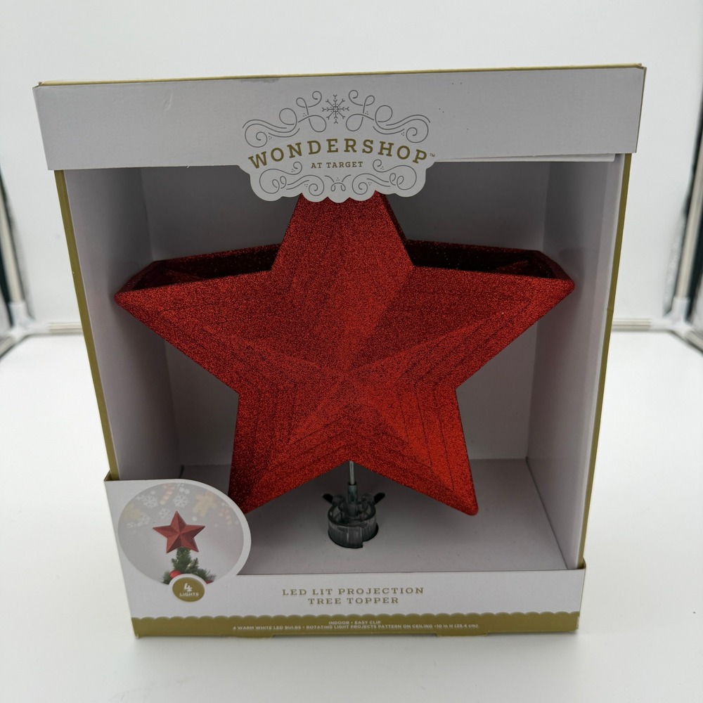 Wondershop Red Glitter LED Lit Projection Christmas Tree Topper Star 10in
